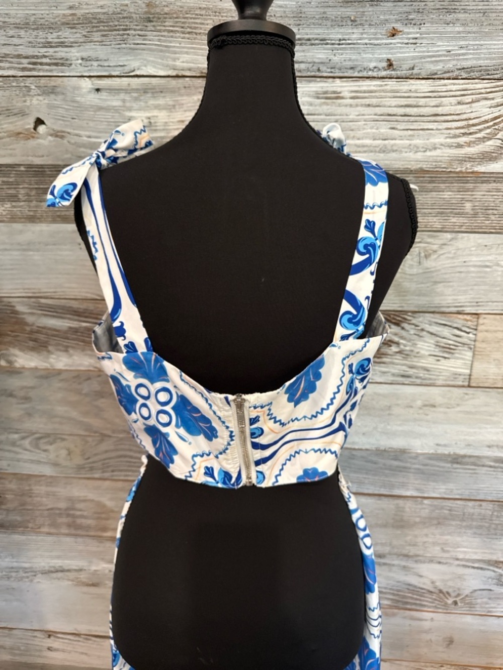 SHEIN Blue & White Printed Two-Piece Wide Leg Pant Set - Picture 3 of 4